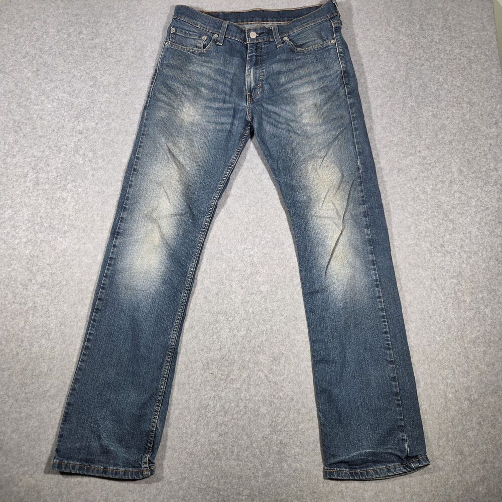 Levis 513 Slim Straight Jeans Mens 32x29 Medium Blue Stretch Denim Distressed